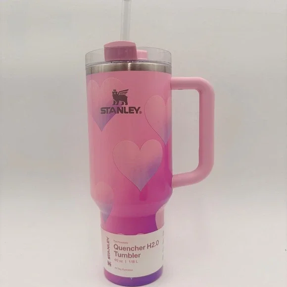 Stanley Quencher H2O Tumbler 40 oz Pink Gradient Hearts ValentinesStraw Lid - Picture 2 of 7